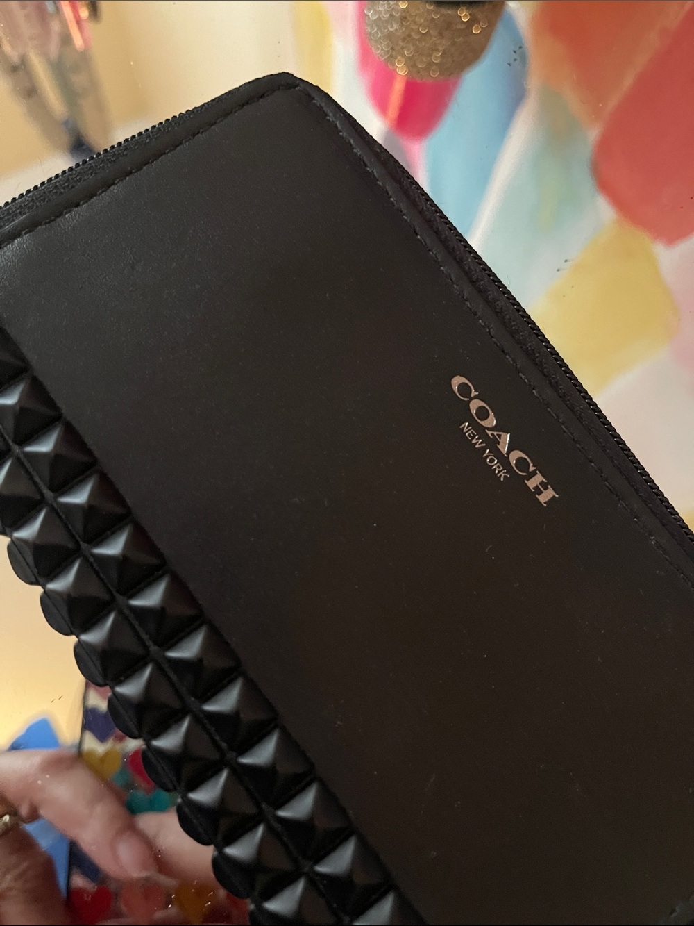 COACH Black Studded Zip Wristlet - Picture 3 of 8